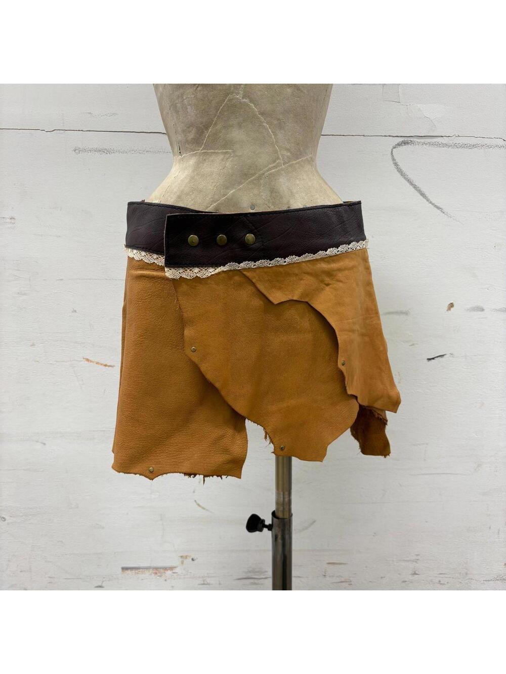 Vintage Arleki Créations Brown Deconstructed Leather Mini Skirt